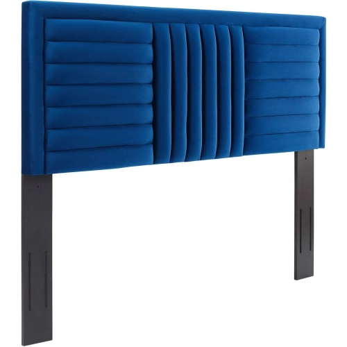 Believe Full Queen Headboard in Channel Tufted Navy Blue Velvet