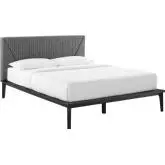 Dakota Queen Platform Bed in Gray Fabric & Black Wood