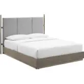 Merritt Queen Platform Bed in Oak Finish & Light Gray Fabric