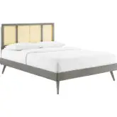 Kelsea Full Platform Bed in Cane & Gray Finish w/ Splayed Legs