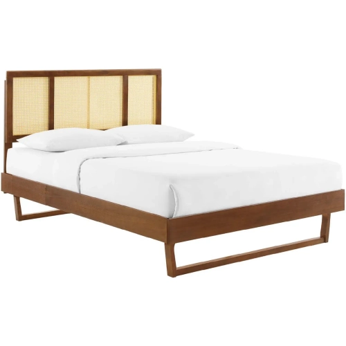 Kelsea King Platform Bed in Cane & Walnut Finish w/ Angular Legs