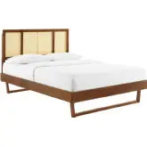 Kelsea King Platform Bed in Cane & Walnut Finish w/ Angular Legs