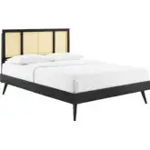 Kelsea King Platform Bed in Cane & Black Finish w/ Splayed Legs