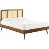 Kelsea King Platform Bed in Cane & Walnut Finish w/ Splayed Legs