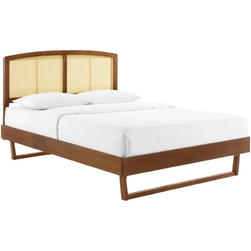 Sierra King Platform Bed in Cane & Walnut Finish w/ Angular Legs