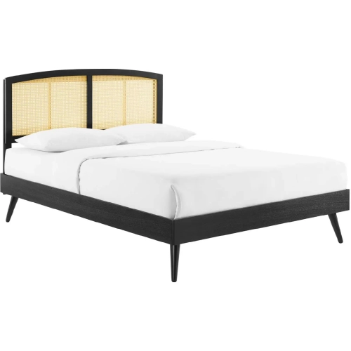 Sierra King Platform Bed in Cane & Black Finish w/ Splayed Legs