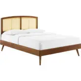 Sierra King Platform Bed in Cane & Walnut Finish w/ Splayed Legs