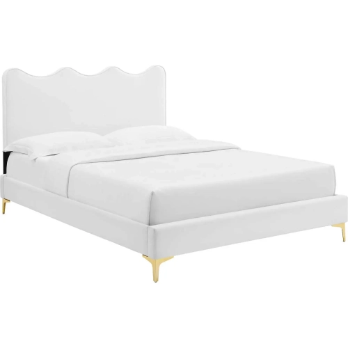 Current Queen Platform Bed in White Performance Velvet