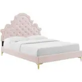 Gwyneth Twin Platform Bed in Tufted Pink Velvet w/ Gold Metal Legs