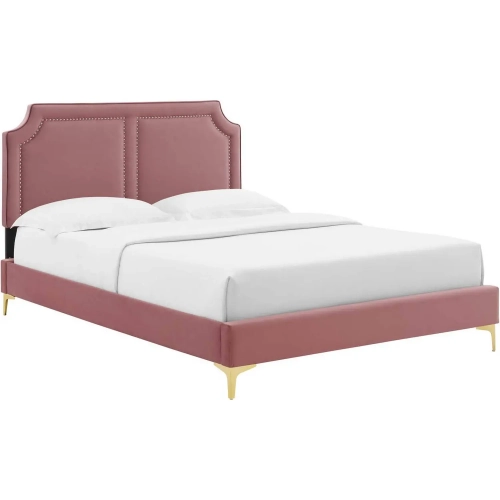 Novi Twin Bed in Dusty Rose Performance Velvet w/ Nailhead