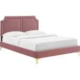 Novi Twin Bed in Dusty Rose Performance Velvet w/ Nailhead