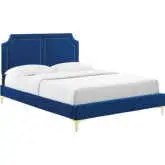 Novi Twin Bed in Navy Blue Performance Velvet w/ Nailhead