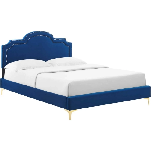 Aviana Twin Bed in Navy Blue Performance Velvet & Gold