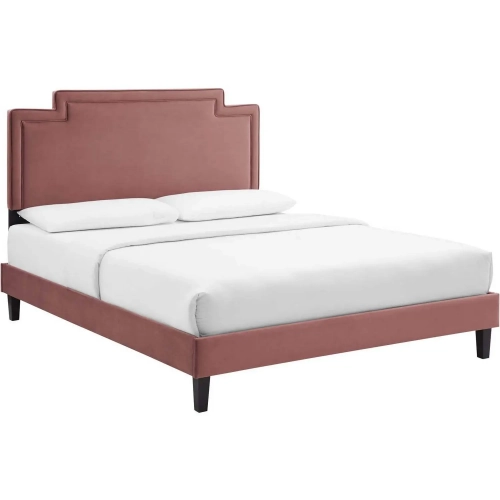 Liva Queen Bed in Dusty Rose Performance Velvet