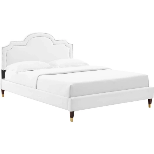 Aviana King Bed in White Performance Velvet & Wood