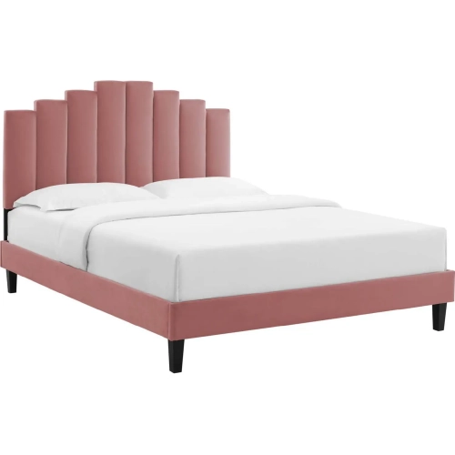 Elise King Platform Bed in Tufted Dusty Rose Velvet & Black Legs