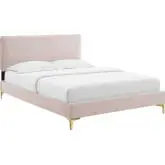 Phillipa King Platform Bed in Pink Velvet with Gold Metal Legs