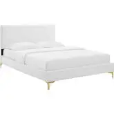 Phillipa King Platform Bed in White Velvet w/ Gold Metal Legs