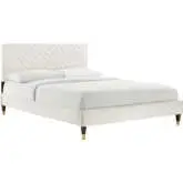 Leah Full Platform Bed in Chevron Tufted White Velvet