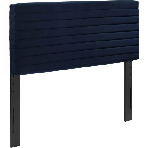 Tranquil King California King Headboard in Channel Tufted Midnight Blue Velvet