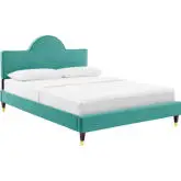 Aurora Full Bed in Teal Velvet w/ Gold Capped Wood Legs