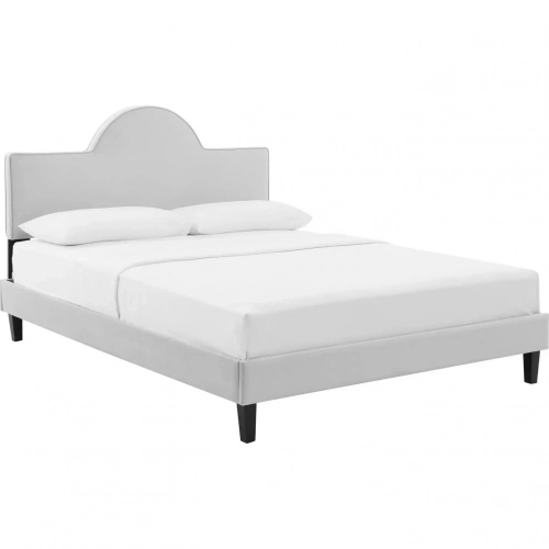 Soleil Twin Bed in Light Gray Velvet w/ Black Wood Legs