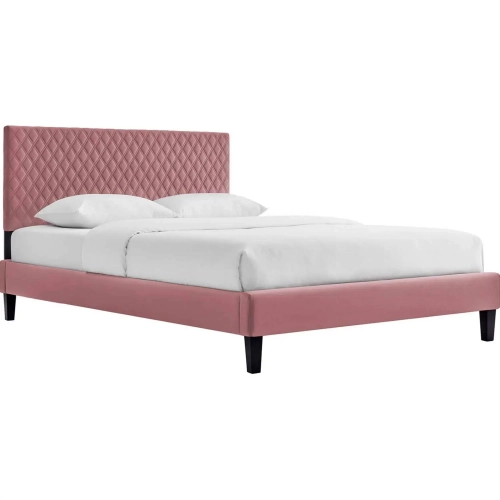 Garcelle King Platform Bed in Diamond Stitched Dusty Rose Velvet