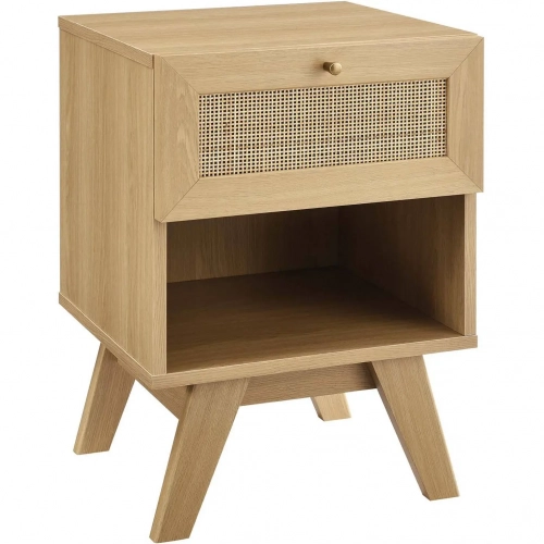 Soma 1 Drawer Nightstand in Oak Finish & Rattan