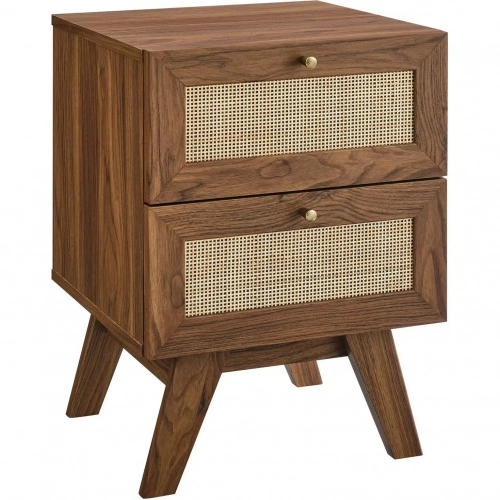 Soma 2 Drawer Nightstand in Walnut Finish & Rattan