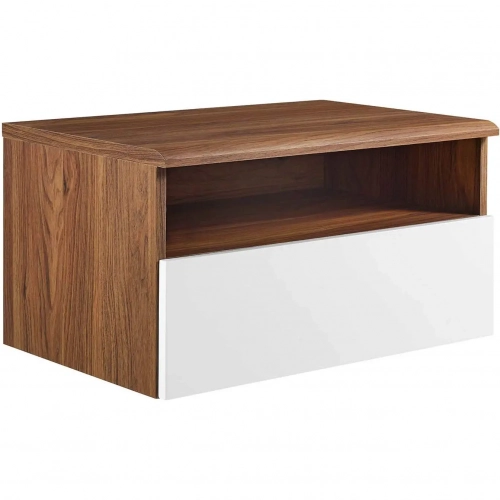 Envision Wall Mount Nightstand in Walnut Finish & White