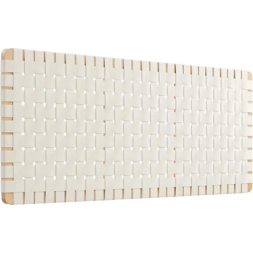 Sparta Wall Mount Queen Headboard in Natural Finish Wood & Beige Vegan Leather Weave