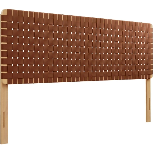 Sparta King Headboard in Natural Finish Wood & Brown Vegan Leather Weave