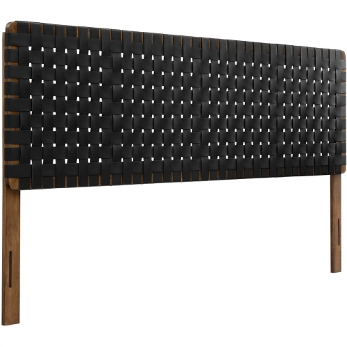 Sparta King Headboard in Walnut Finish Wood & Black Vegan Leather Weave