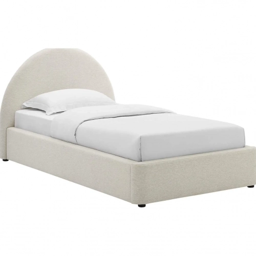 Resort Arched Round Twin Platform Bed in Ivory Heathered Weave Fabric