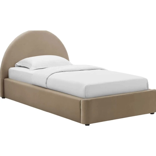 Resort Arched Round Twin Platform Bed in Taupe Performance Velvet