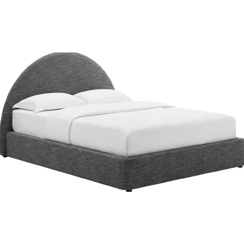 Resort Arched Round Full Platform Bed in Slate Heathered Weave Fabric