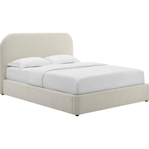 Keynote Curved Full Platform Bed in Ivory Heathered Weave Fabric