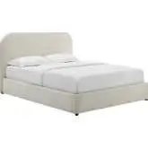 Keynote Curved Full Platform Bed in Ivory Heathered Weave Fabric