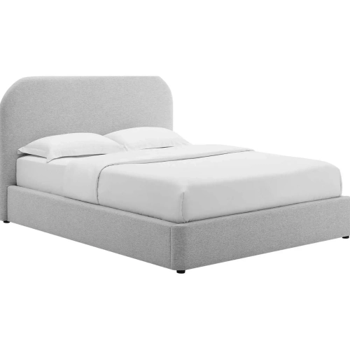 Keynote Curved Full Platform Bed in Light Gray Heathered Weave Fabric