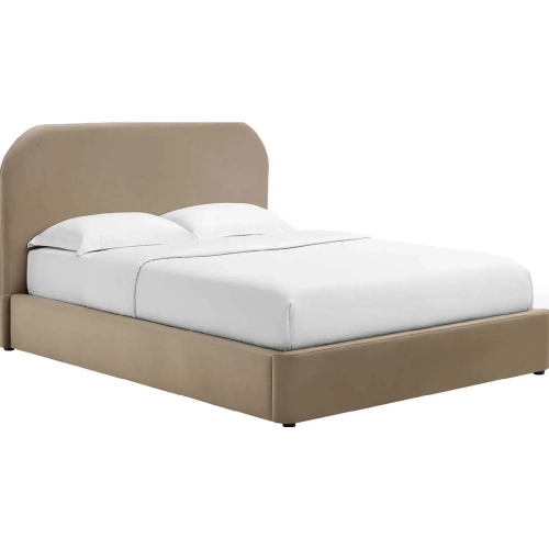 Keynote Curved King Platform Bed in Taupe Performance Velvet