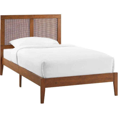 Sirocco Twin Platform Bed in Walnut Brown Finish Rattan & Wood