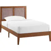 Sirocco Twin Platform Bed in Walnut Brown Finish Rattan & Wood