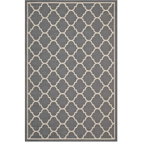 Avena Moroccan Quatrefoil Trellis 9 x 12 Indoor Outdoor Area Rug in Gray & Beige