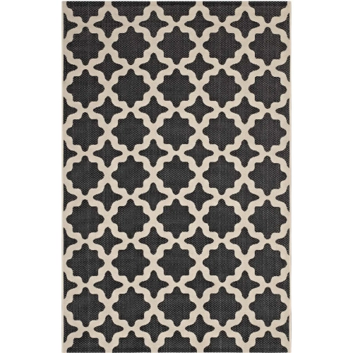 Cerelia Moroccan Trellis 4 x 6 Indoor Outdoor Area Rug in Black & Beige