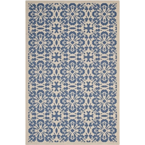 Ariana Vintage Floral Trellis 4 x 6 Indoor Outdoor Area Rug in Blue & Beige