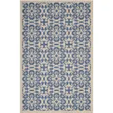 Ariana Vintage Floral Trellis 4 x 6 Indoor Outdoor Area Rug in Blue & Beige