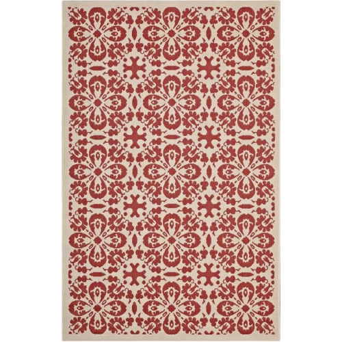 Ariana Vintage Floral Trellis 4 x 6 Indoor Outdoor Area Rug in Red & Beige