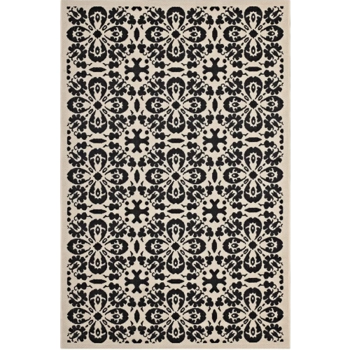 Ariana Vintage Floral Trellis 4 x 6 Indoor Outdoor Area Rug in Black & Beige