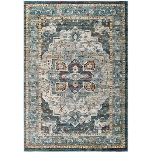 Tribute Diantha Distressed Vintage Floral Medallion 5 x 8 Area Rug in Multicolor