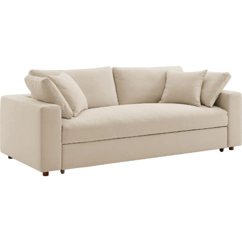 Commix Down Filled Overstuffed Sleeper Sofa in Light Beige Linen Like Fabric